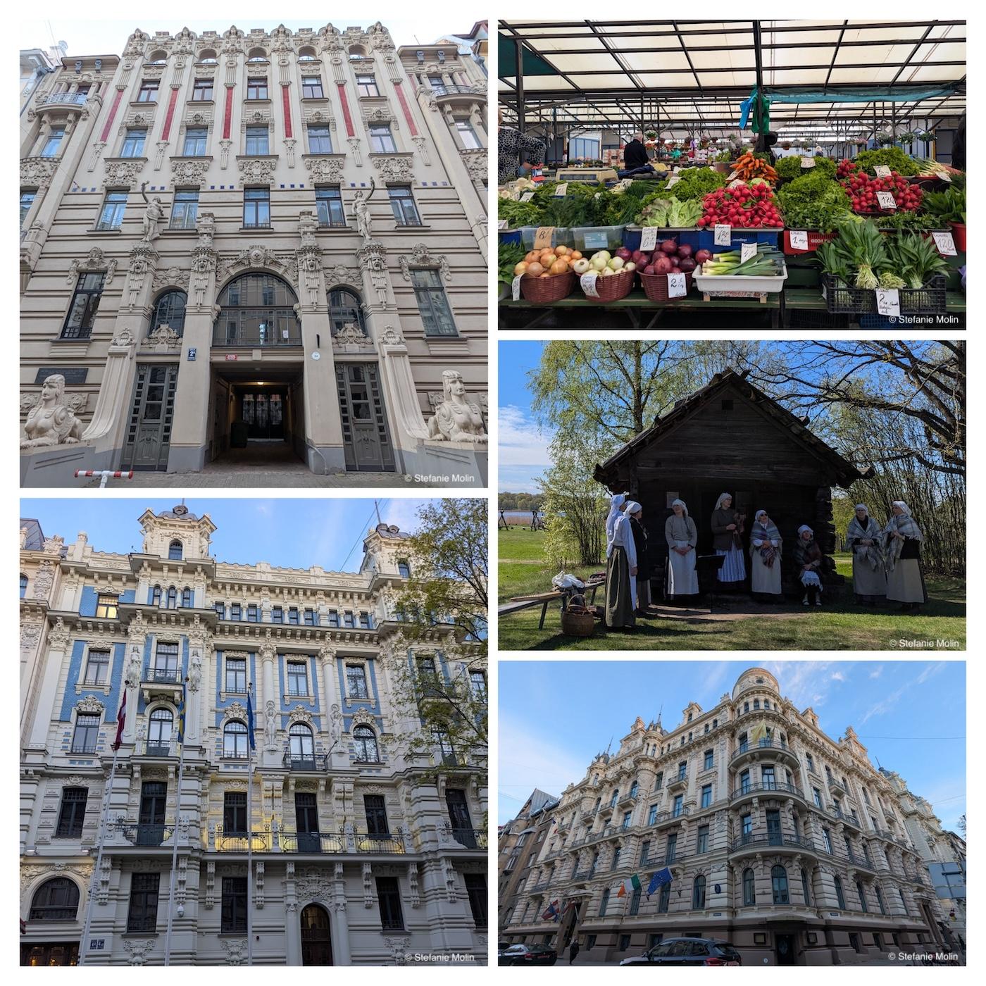 collage of photos from Riga sites outside of the old town