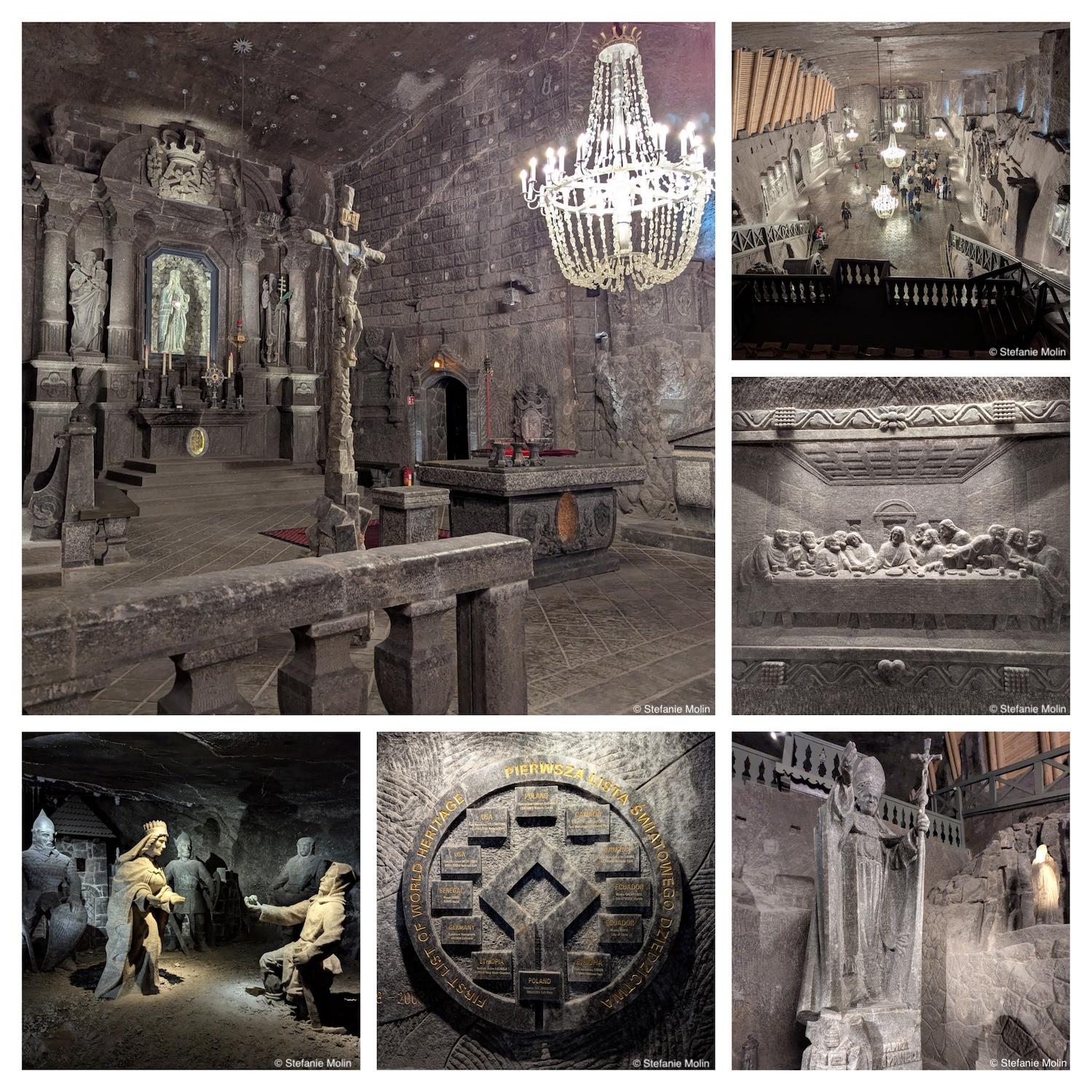 collage of photos from the Wieliczka Salt Mine